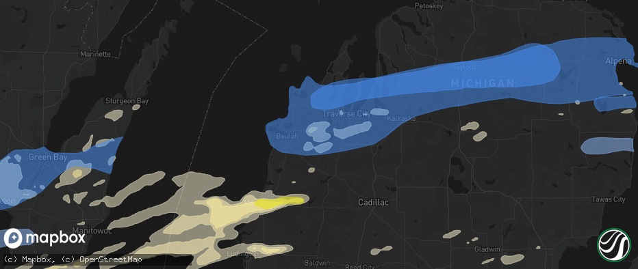 Hail map in Interlochen, MI on July 1, 2026