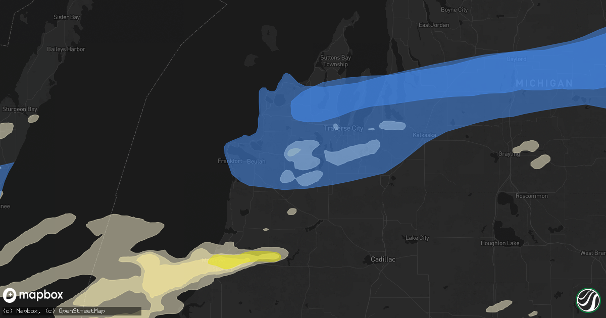 Hail map in Interlochen, MI on July 1, 2026