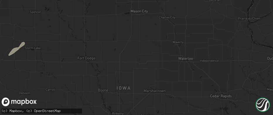 Hail map in Iowa Falls, IA on July 1, 2026