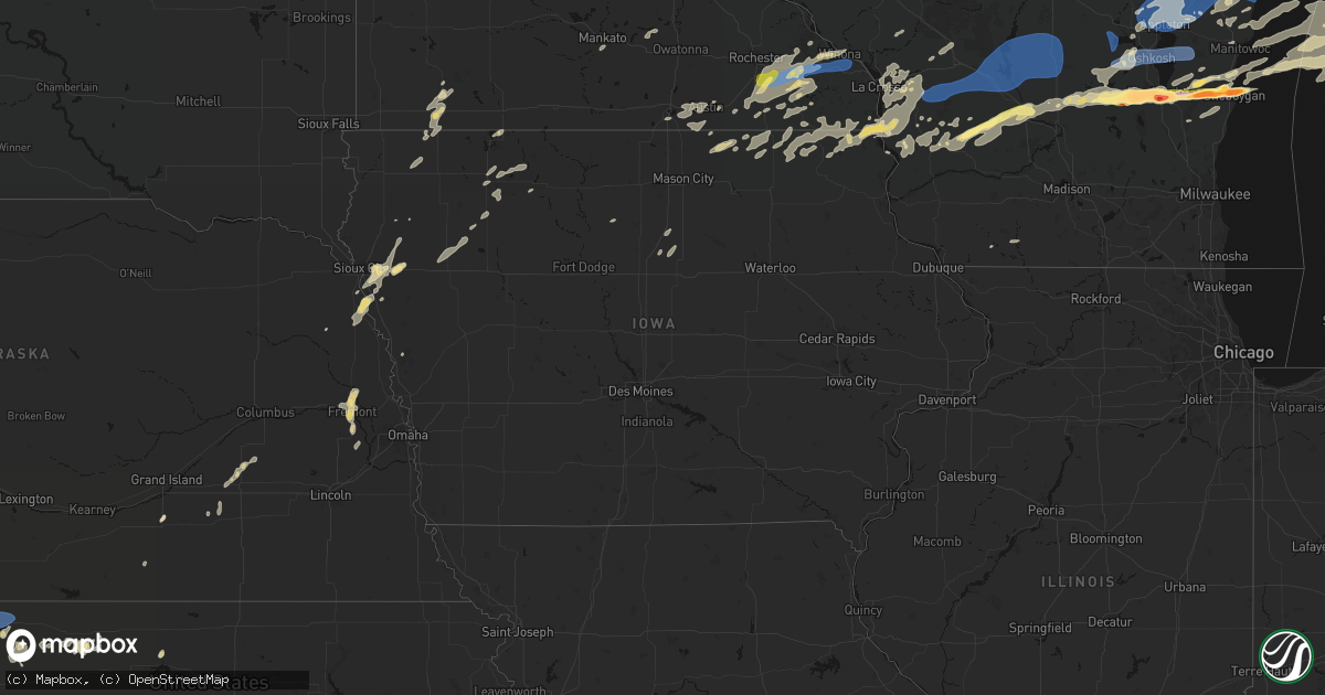 Hail map in Iowa on July 1, 2026