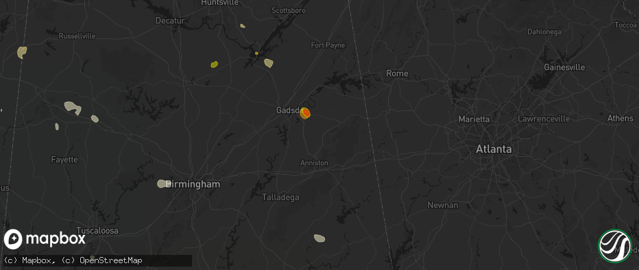 Hail map in Jacksonville, AL on July 1, 2026