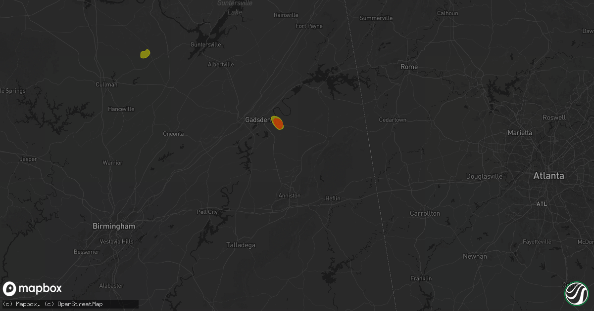 Hail map in Jacksonville, AL on July 1, 2026
