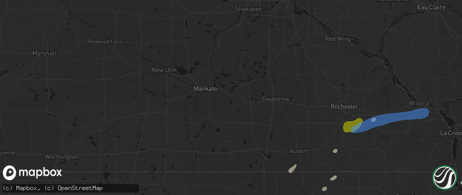 Hail map in Janesville, MN on July 1, 2026