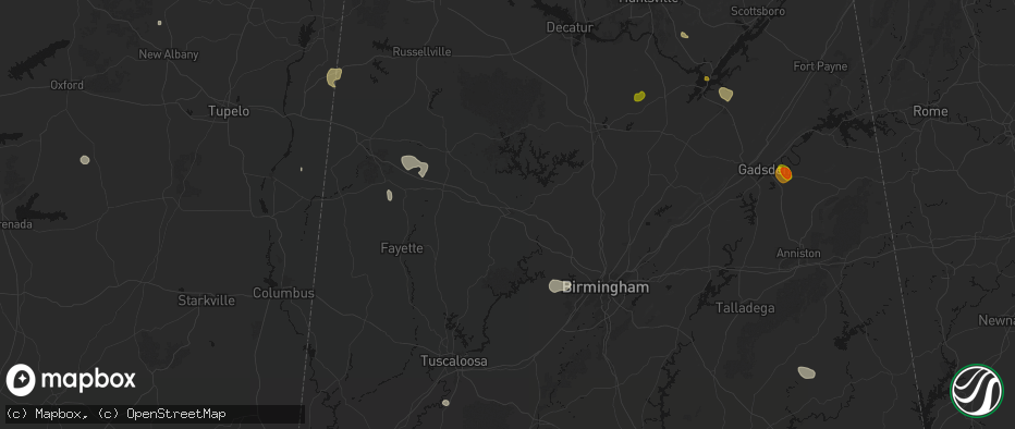 Hail map in Jasper, AL on July 1, 2026