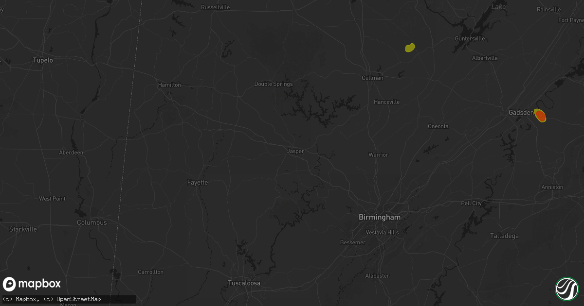 Hail map in Jasper, AL on July 1, 2026