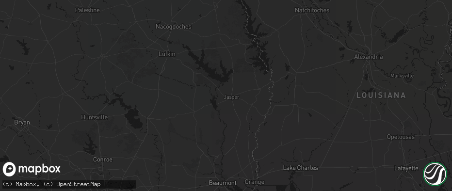 Hail map in Jasper, TX on July 1, 2026