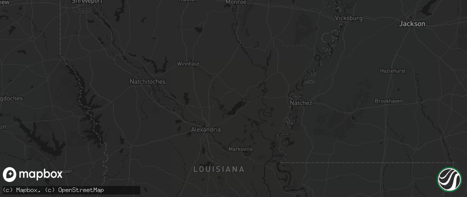 Hail map in Jena, LA on July 1, 2026