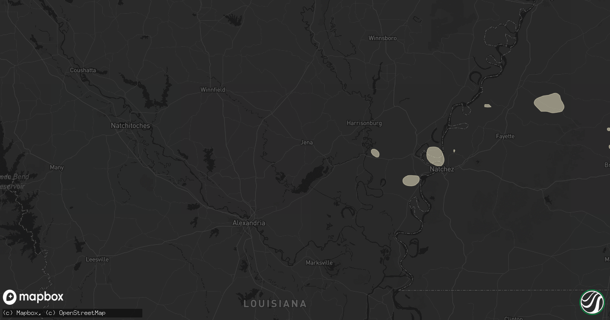 Hail map in Jena, LA on July 1, 2026