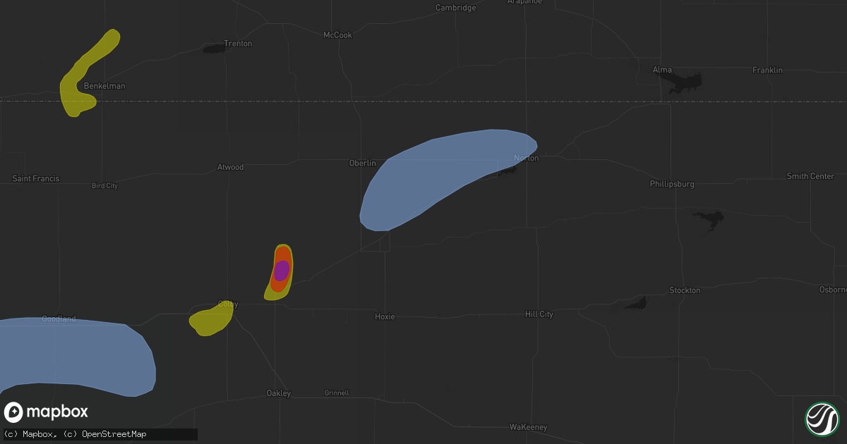 Hail map in Jennings, KS on July 1, 2026