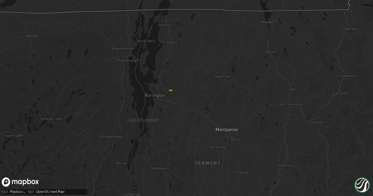Hail map in Jericho, VT on July 1, 2026
