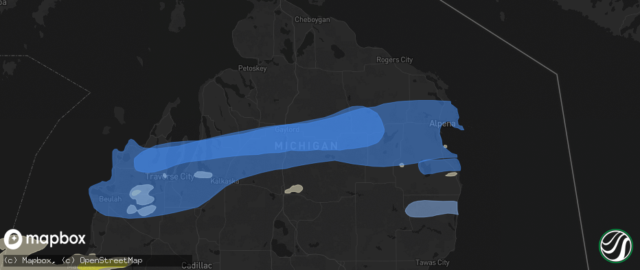 Hail map in Johannesburg, MI on July 1, 2026