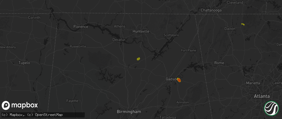 Hail map in Joppa, AL on July 1, 2026