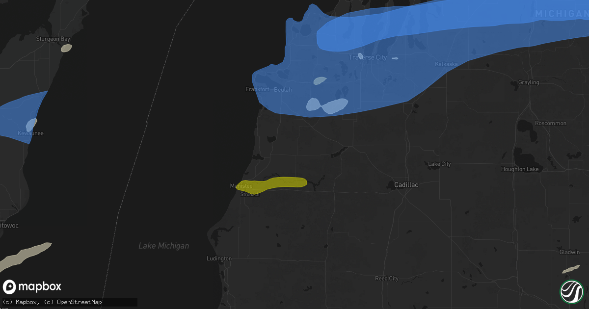Hail map in Kaleva, MI on July 1, 2026