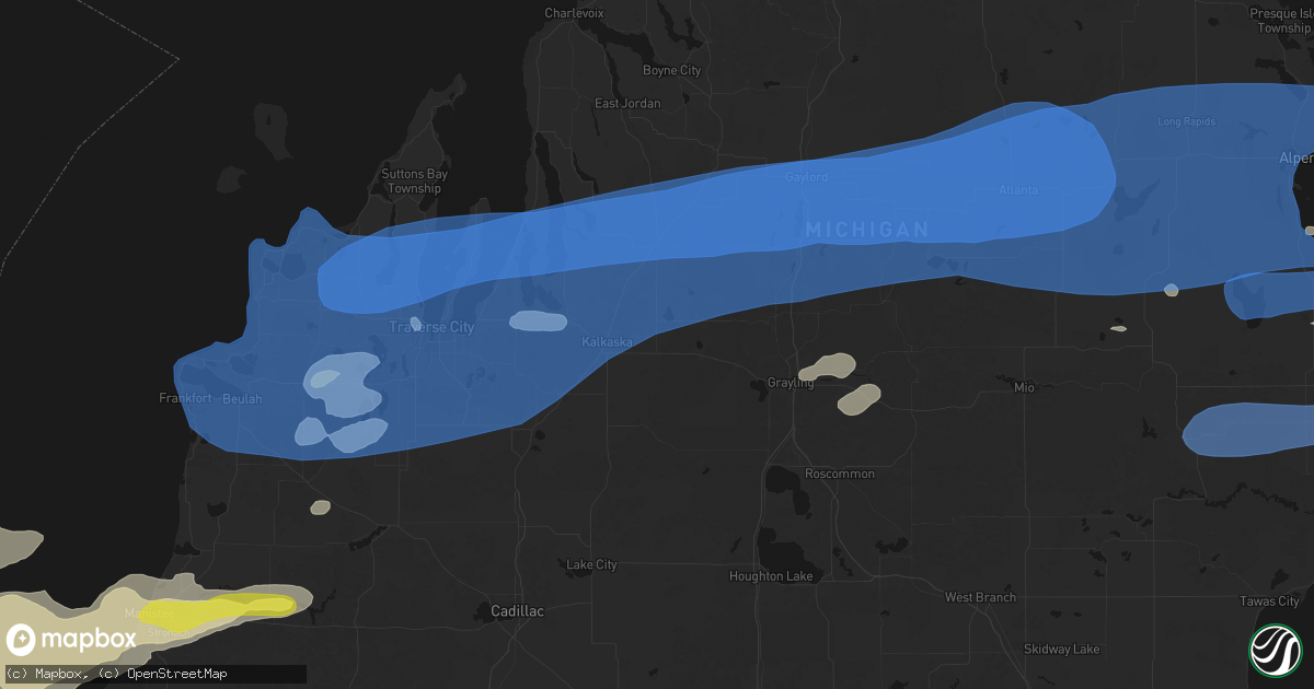 Hail map in Kalkaska, MI on July 1, 2026