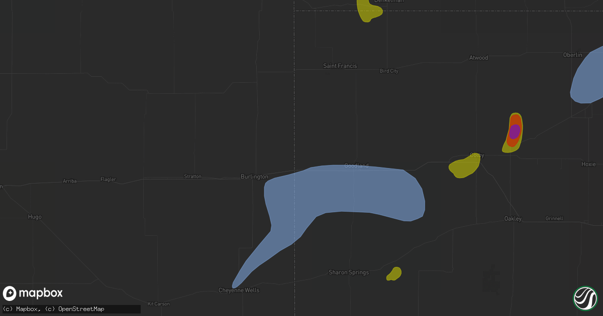 Hail map in Kanorado, KS on July 1, 2026