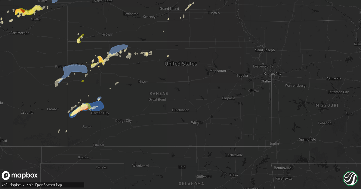 Hail map in Kansas on July 1, 2026
