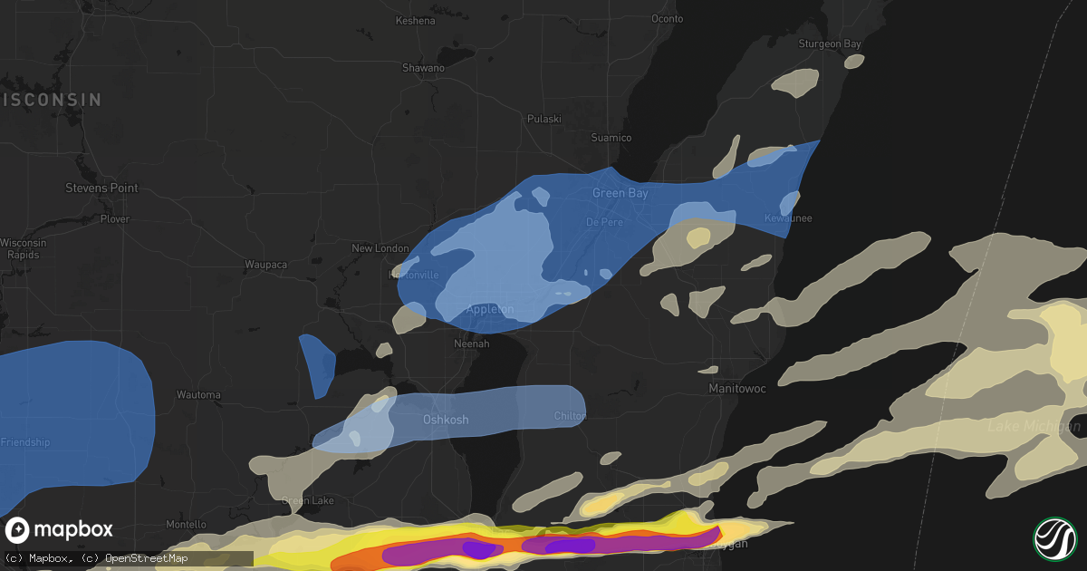 Hail map in Kaukauna, WI on July 1, 2026