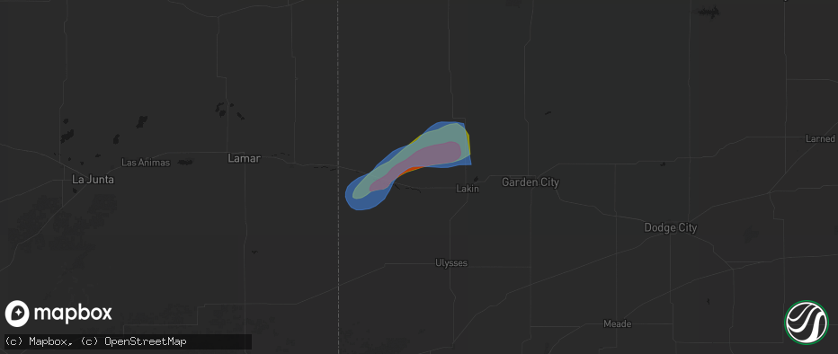 Hail map in Kendall, KS on July 1, 2026