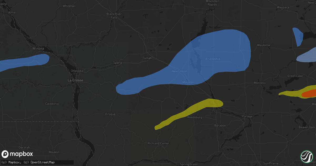 Hail map in Kendall, WI on July 1, 2026