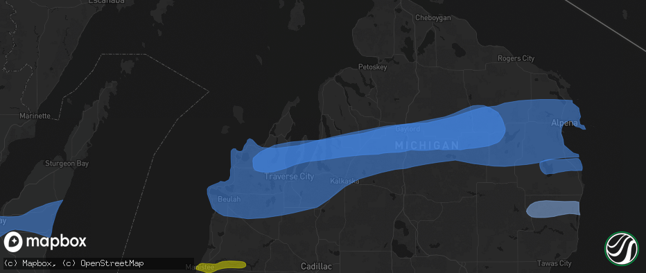 Hail map in Kewadin, MI on July 1, 2026