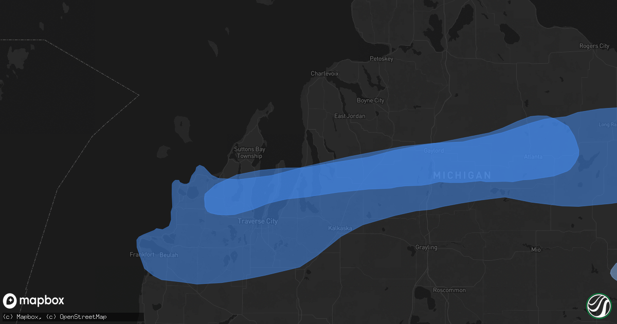 Hail map in Kewadin, MI on July 1, 2026