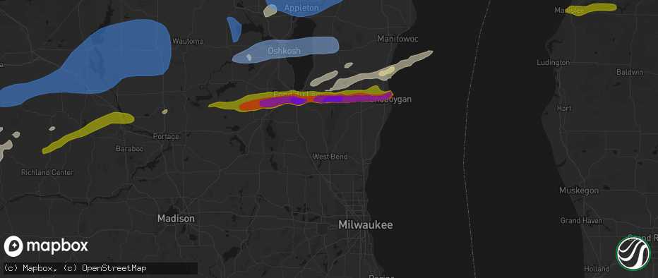 Hail map in Kewaskum, WI on July 1, 2026