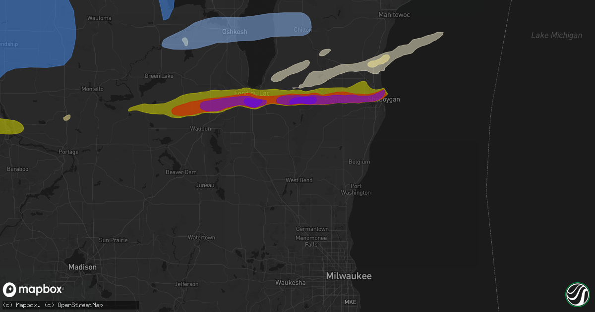 Hail map in Kewaskum, WI on July 1, 2026