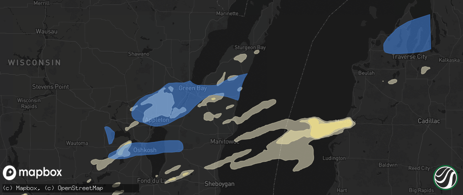 Hail map in Kewaunee, WI on July 1, 2026