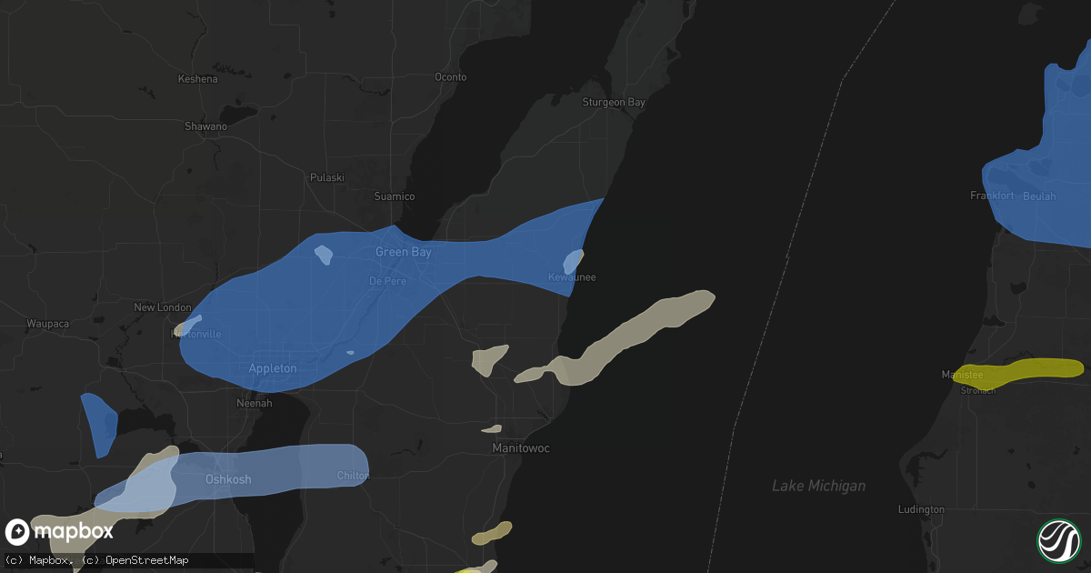 Hail map in Kewaunee, WI on July 1, 2026