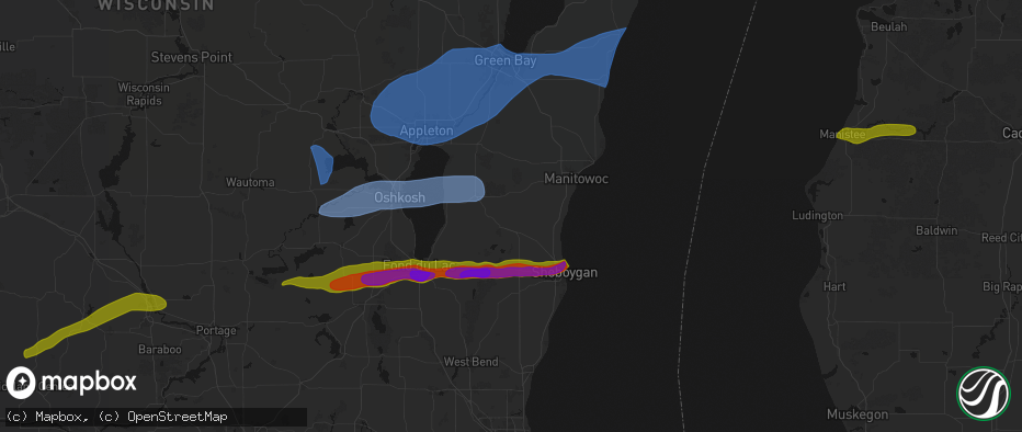 Hail map in Kiel, WI on July 1, 2026