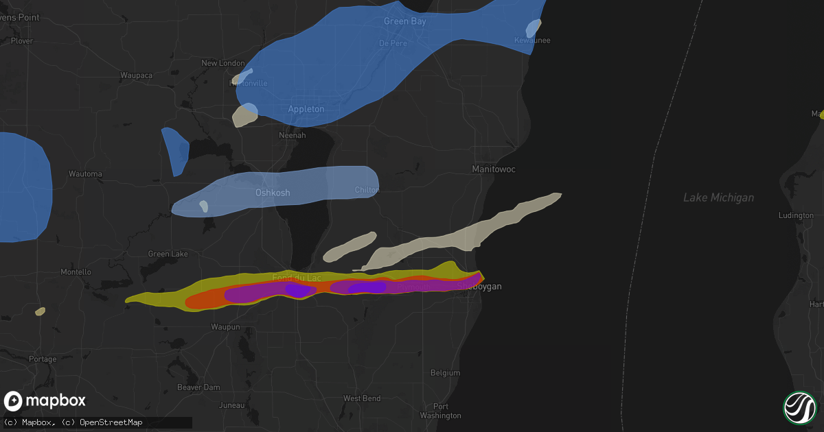Hail map in Kiel, WI on July 1, 2026