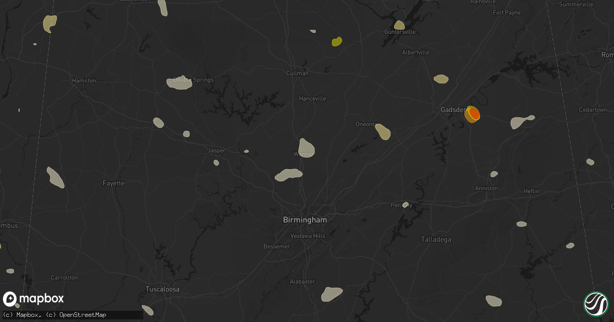 Hail map in Kimberly, AL on July 1, 2026