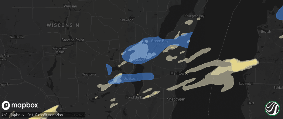 Hail map in Kimberly, WI on July 1, 2026
