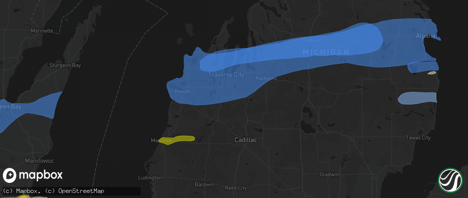 Hail map in Kingsley, MI on July 1, 2026
