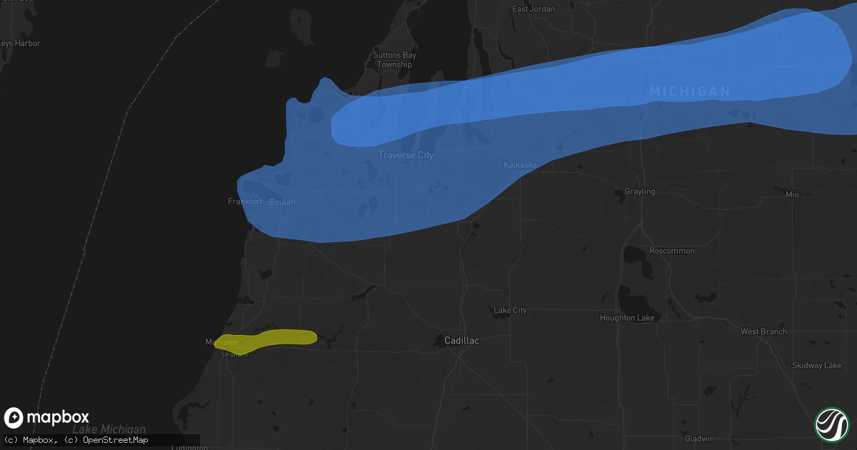 Hail map in Kingsley, MI on July 1, 2026