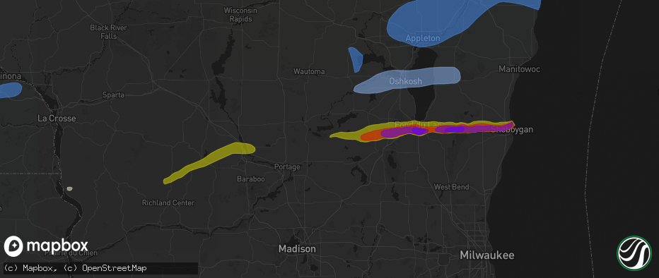 Hail map in Kingston, WI on July 1, 2026