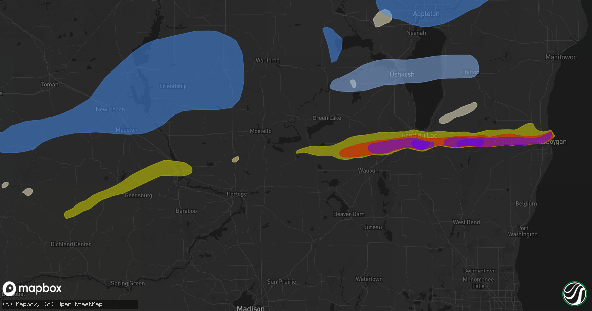 Hail map in Kingston, WI on July 1, 2026