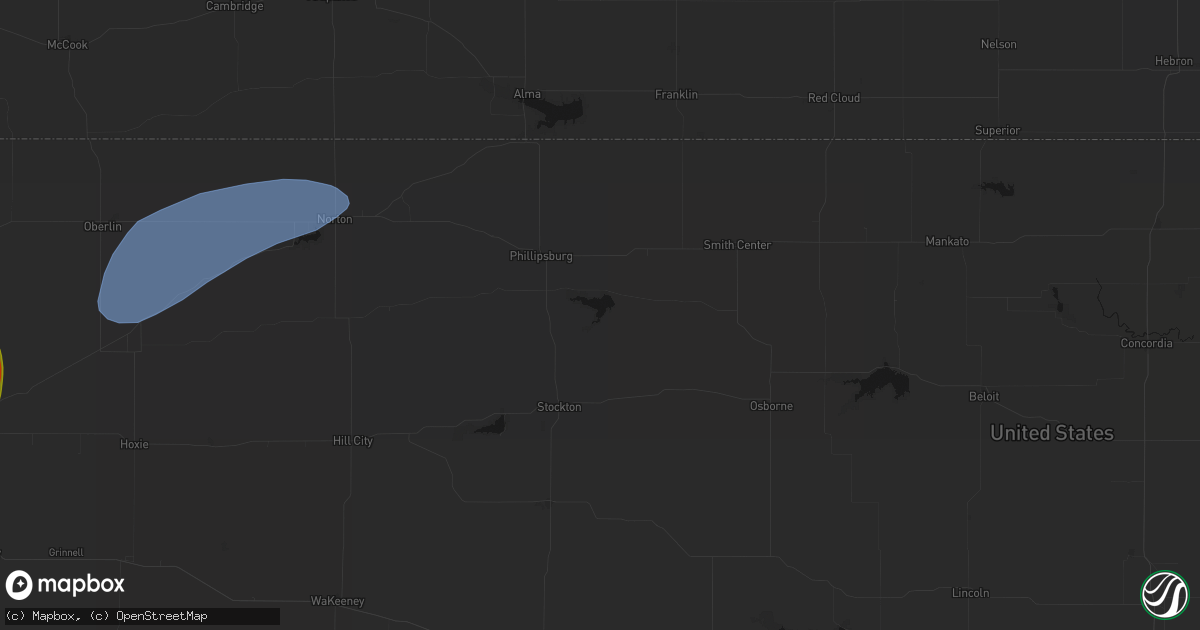 Hail map in Kirwin, KS on July 1, 2026