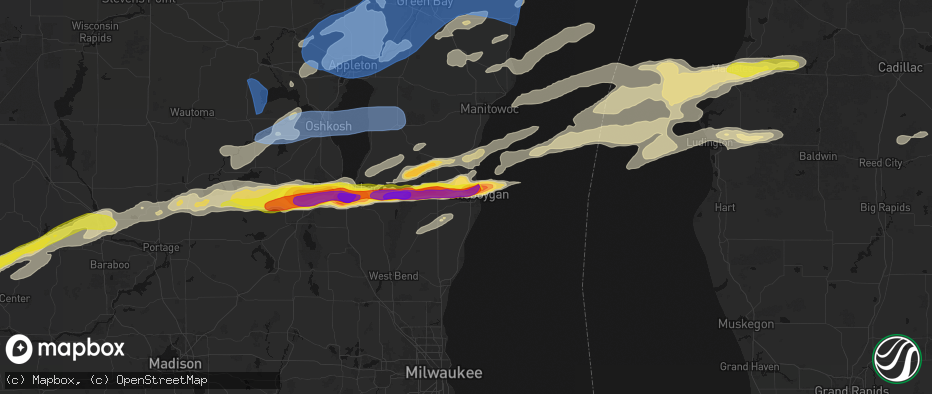 Hail map in Kohler, WI on July 1, 2026