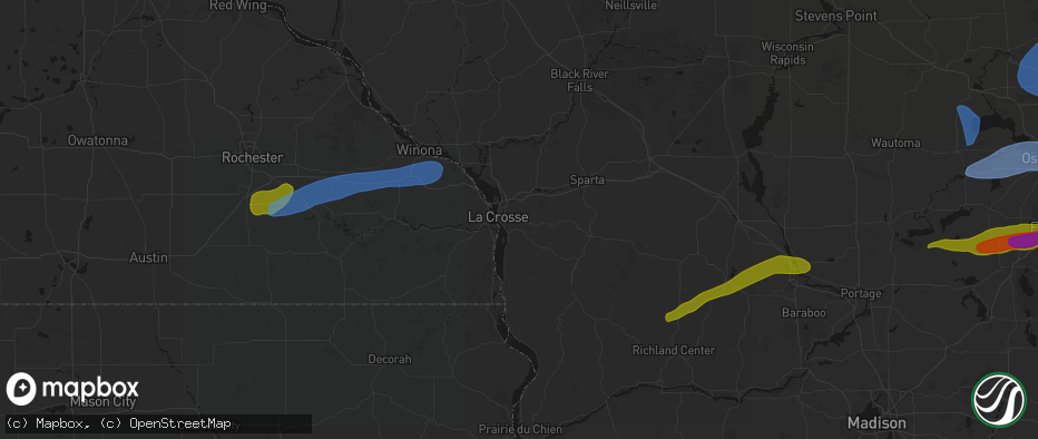 Hail map in La Crosse, WI on July 1, 2026