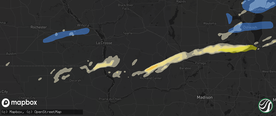 Hail map in La Farge, WI on July 1, 2026