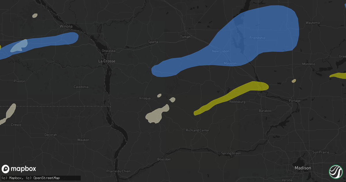 Hail map in La Farge, WI on July 1, 2026
