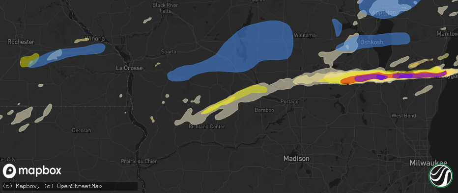 Hail map in La Valle, WI on July 1, 2026