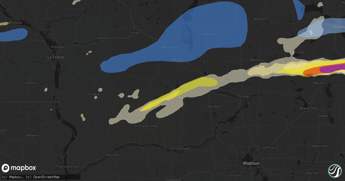 Hail map in La Valle, WI on July 1, 2026