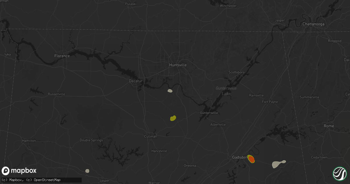 Hail map in Laceys Spring, AL on July 1, 2026