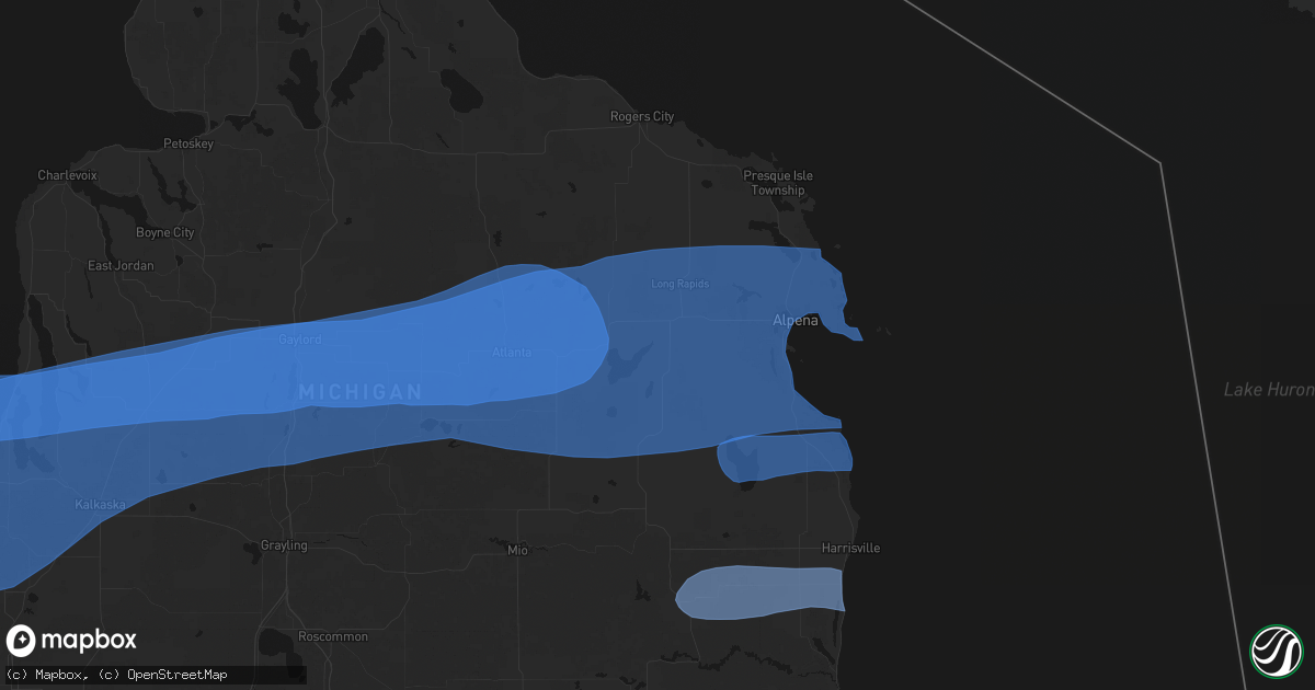 Hail map in Lachine, MI on July 1, 2026