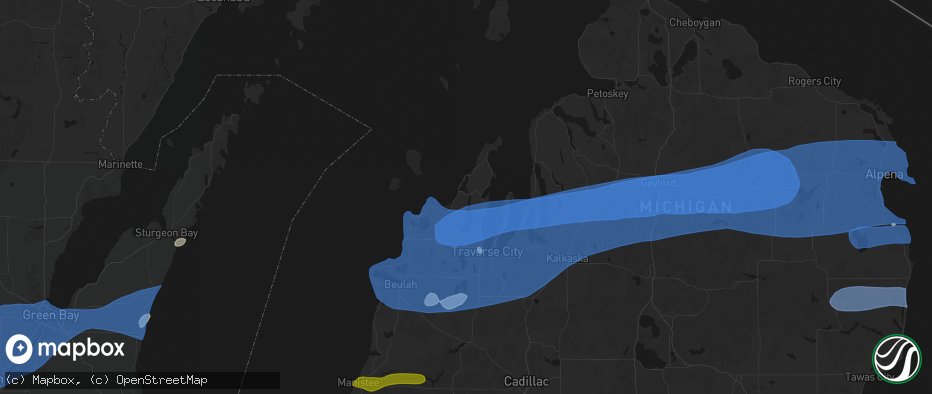 Hail map in Lake Leelanau, MI on July 1, 2026