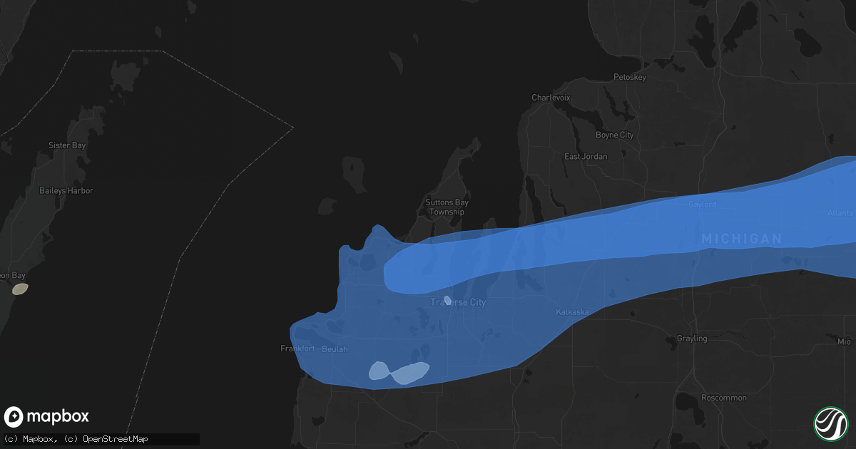 Hail map in Lake Leelanau, MI on July 1, 2026