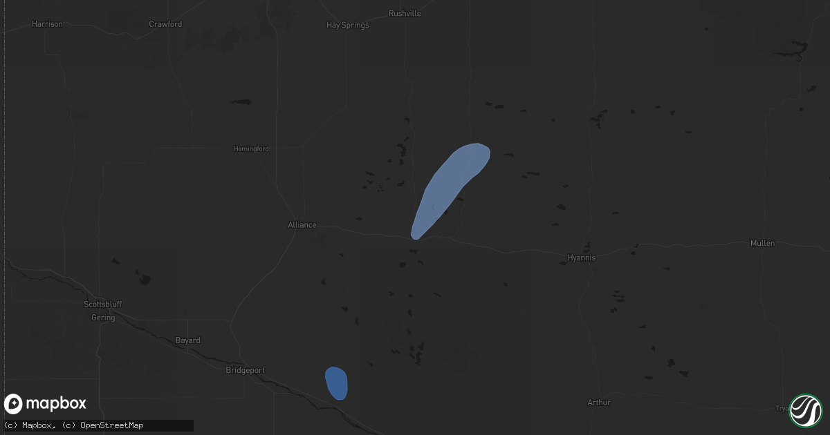 Hail map in Lakeside, NE on July 1, 2026