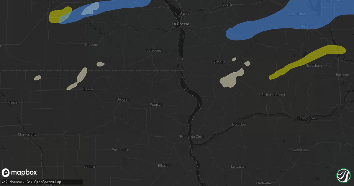 Hail map in Lansing, IA on July 1, 2026